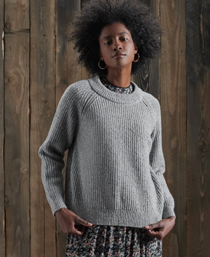 Superdry ženy Freya tweed crew jumper 6B4ZTR6766 oblečenie svetlo šedá
