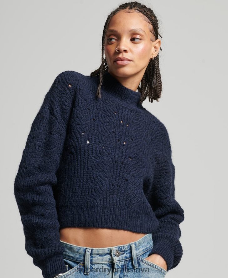 Superdry ženy Pointelle kábel pletený sveter 6B4ZTR3955 oblečenie námorníctvo