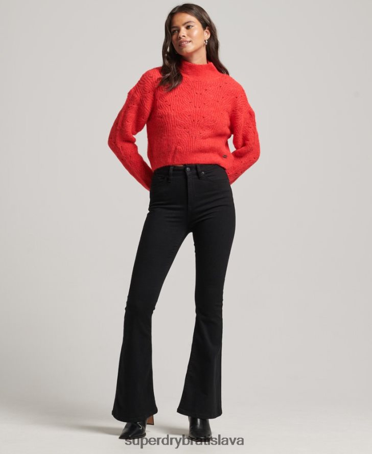 Superdry ženy Pointelle kábel pletený sveter 6B4ZTR3977 oblečenie červená