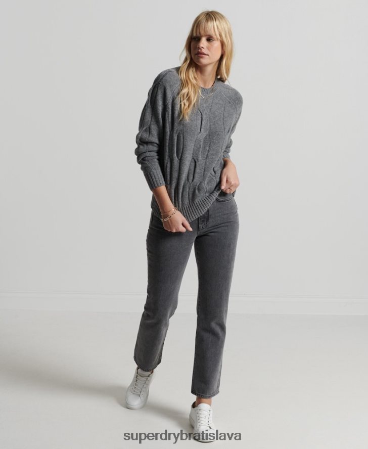 Superdry ženy Studios káblový pletený sveter 6B4ZTR6725 oblečenie tmavošedý
