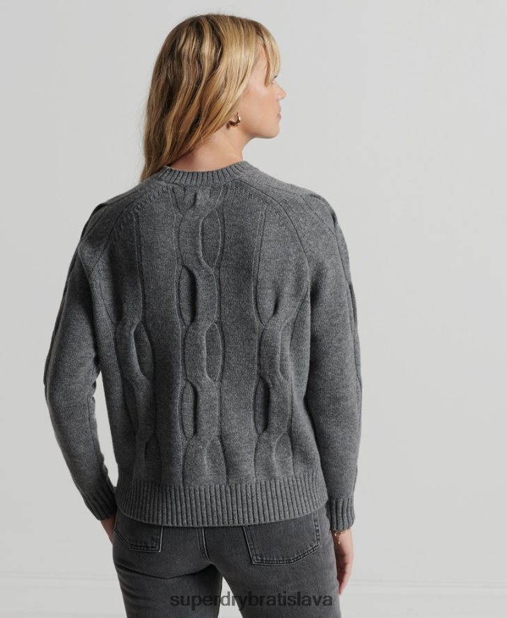 Superdry ženy Studios káblový pletený sveter 6B4ZTR6725 oblečenie tmavošedý