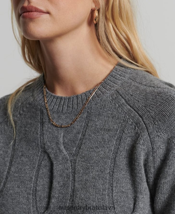 Superdry ženy Studios káblový pletený sveter 6B4ZTR6725 oblečenie tmavošedý