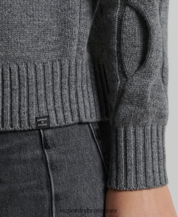 Superdry ženy Studios káblový pletený sveter 6B4ZTR6725 oblečenie tmavošedý