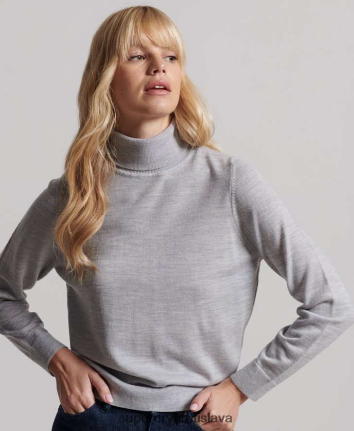 Superdry ženy Studios merino sveter s rolákom 6B4ZTR4020 oblečenie svetlo šedá