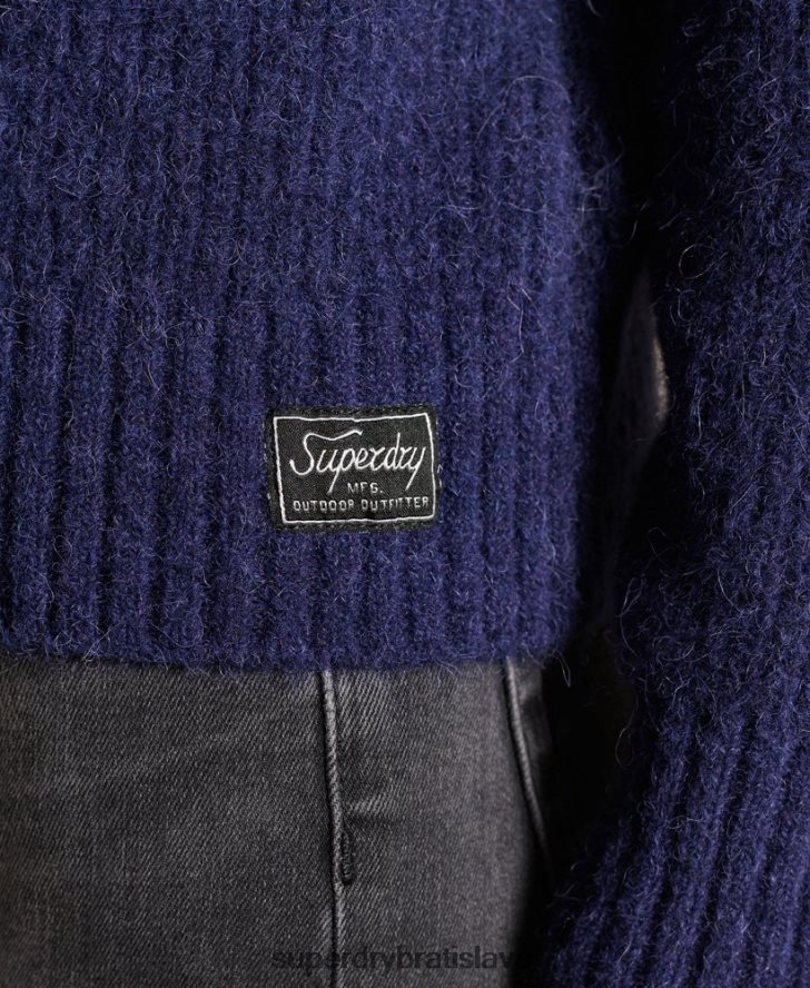 Superdry ženy alpaka zmesový sveter 6B4ZTR6680 oblečenie tmavomodrá