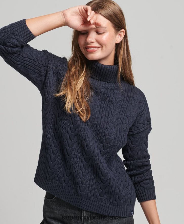 Superdry ženy drop rameno kábel roll neck jumper 6B4ZTR3985 oblečenie námorníctvo