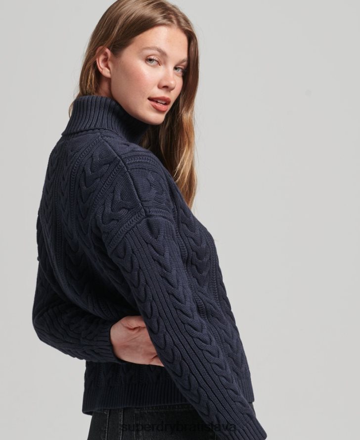 Superdry ženy drop rameno kábel roll neck jumper 6B4ZTR3985 oblečenie námorníctvo