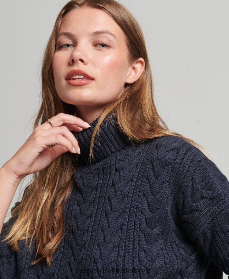 Superdry ženy drop rameno kábel roll neck jumper 6B4ZTR3985 oblečenie námorníctvo
