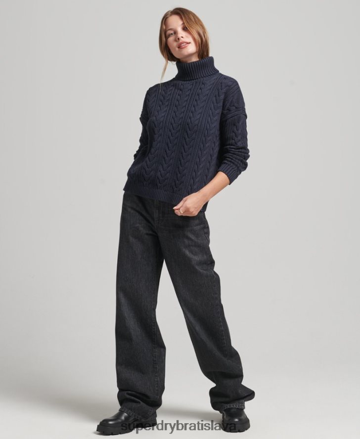 Superdry ženy drop rameno kábel roll neck jumper 6B4ZTR3985 oblečenie námorníctvo