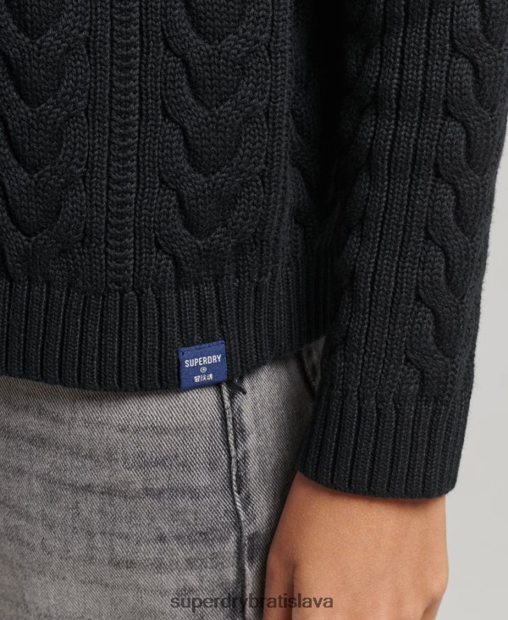 Superdry ženy drop rameno kábel roll neck jumper 6B4ZTR4001 oblečenie čierna