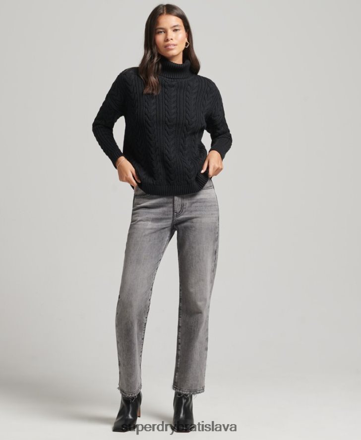 Superdry ženy drop rameno kábel roll neck jumper 6B4ZTR4001 oblečenie čierna