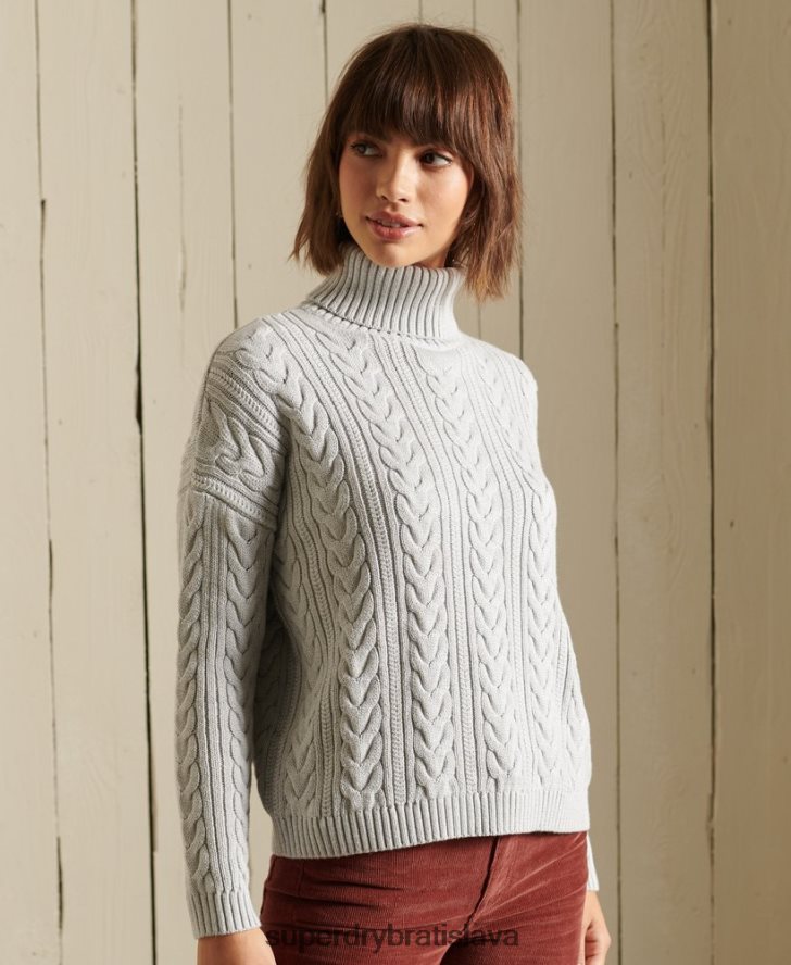 Superdry ženy drop rameno kábel roll neck jumper 6B4ZTR4002 oblečenie sivá