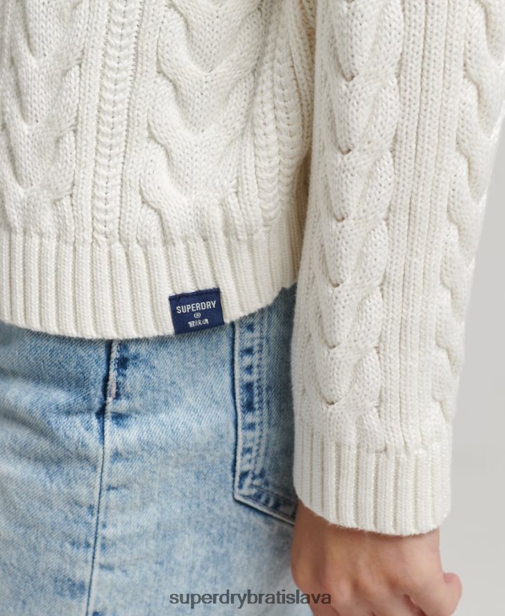 Superdry ženy drop rameno kábel roll neck jumper 6B4ZTR4030 oblečenie biely