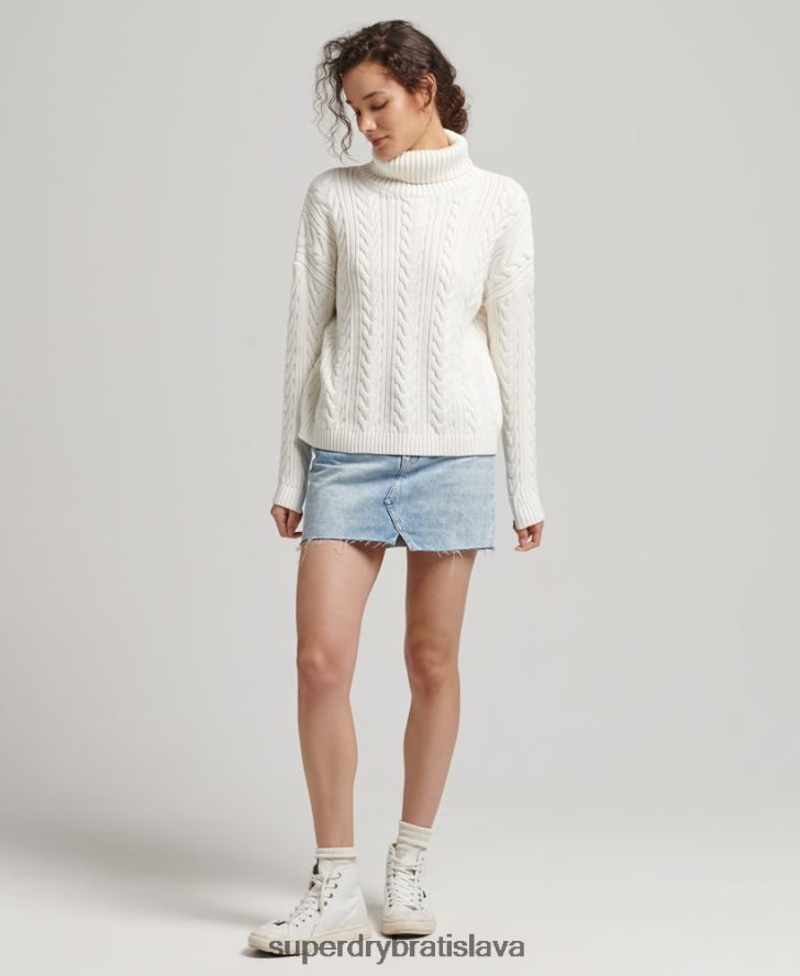 Superdry ženy drop rameno kábel roll neck jumper 6B4ZTR4030 oblečenie biely