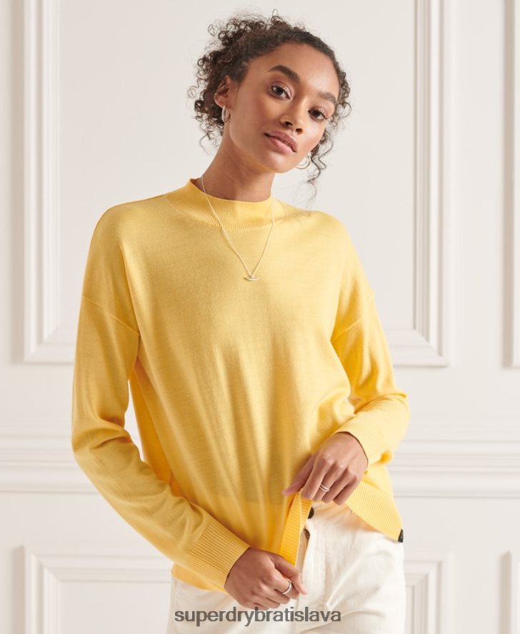 Superdry ženy falošný merino sveter na krk 6B4ZTR6650 oblečenie žltá