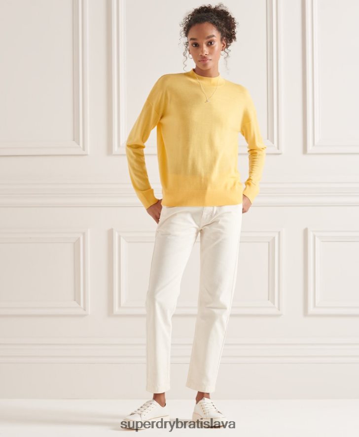 Superdry ženy falošný merino sveter na krk 6B4ZTR6650 oblečenie žltá