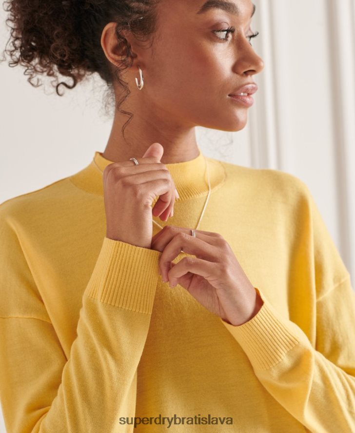 Superdry ženy falošný merino sveter na krk 6B4ZTR6650 oblečenie žltá