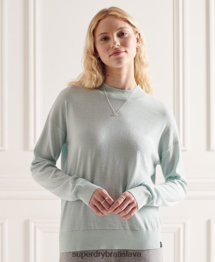 Superdry ženy falošný merino sveter na krk 6B4ZTR6653 oblečenie zelená