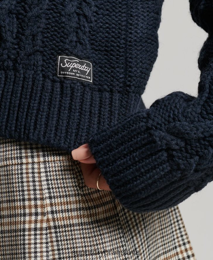 Superdry ženy káblom pletený sveter s polo krkom 6B4ZTR3991 oblečenie námorníctvo