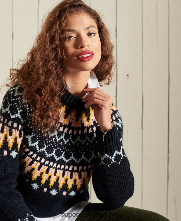 Superdry ženy klasický fairisle crew jumper 6B4ZTR6755 oblečenie námorníctvo
