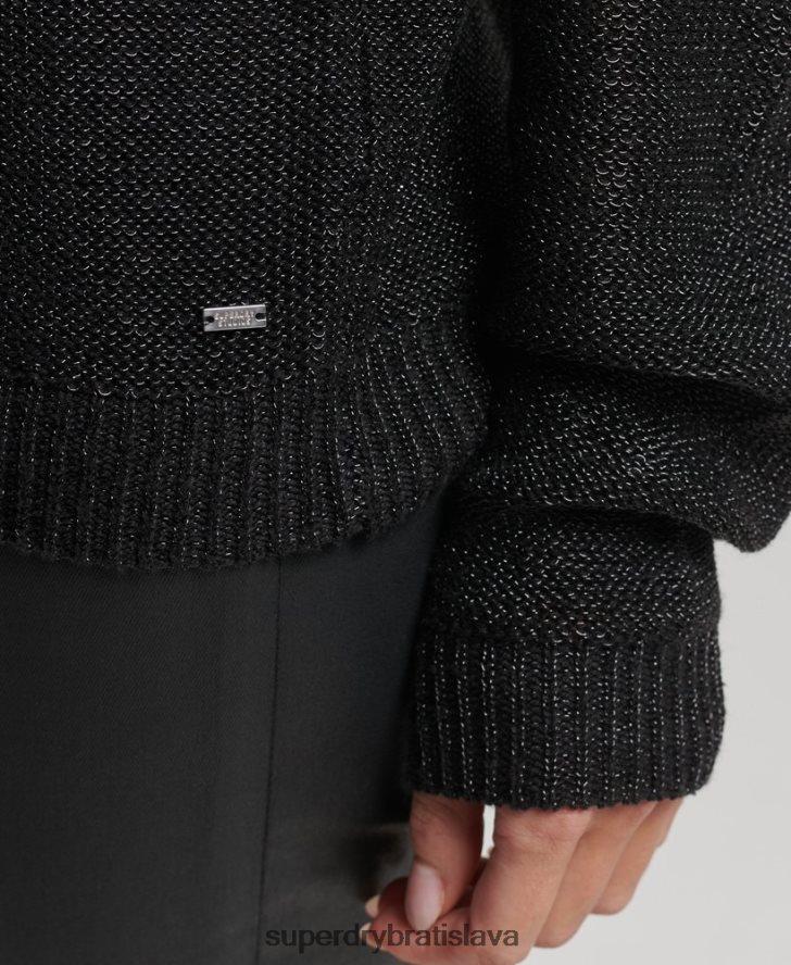 Superdry ženy kovový sveter na krk 6B4ZTR4027 oblečenie čierna