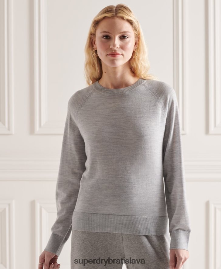 Superdry ženy merino crew jumper 6B4ZTR6657 oblečenie svetlo šedá