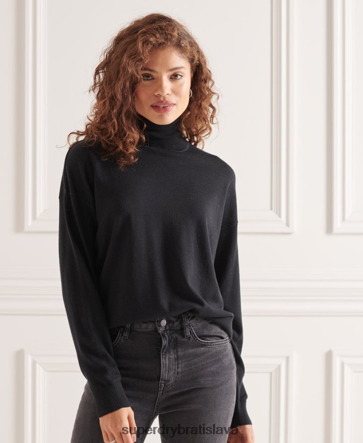 Superdry ženy merino mikina s padacím ramenom 6B4ZTR4021 oblečenie čierna