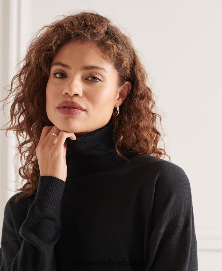 Superdry ženy merino mikina s padacím ramenom 6B4ZTR4021 oblečenie čierna