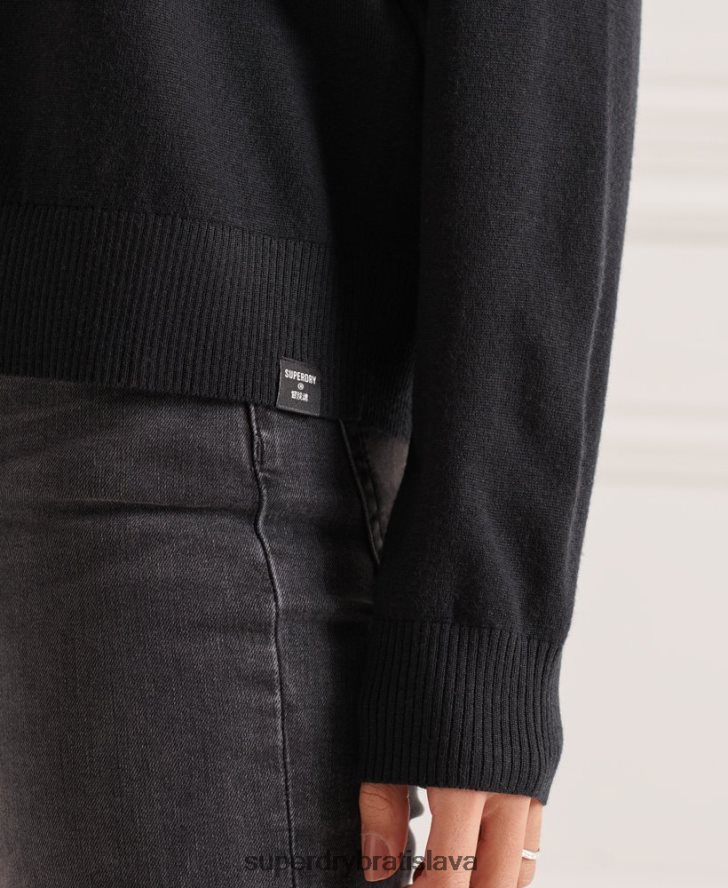 Superdry ženy merino mikina s padacím ramenom 6B4ZTR4021 oblečenie čierna