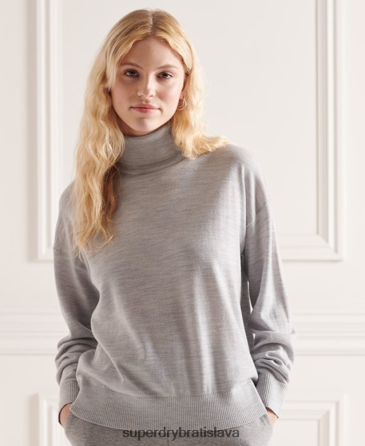 Superdry ženy merino mikina s padacím ramenom 6B4ZTR6651 oblečenie svetlo šedá