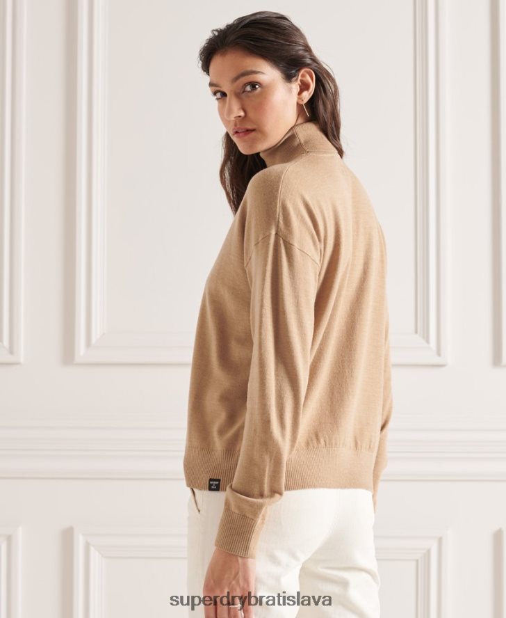 Superdry ženy merino mikina s padacím ramenom 6B4ZTR6652 oblečenie béžová
