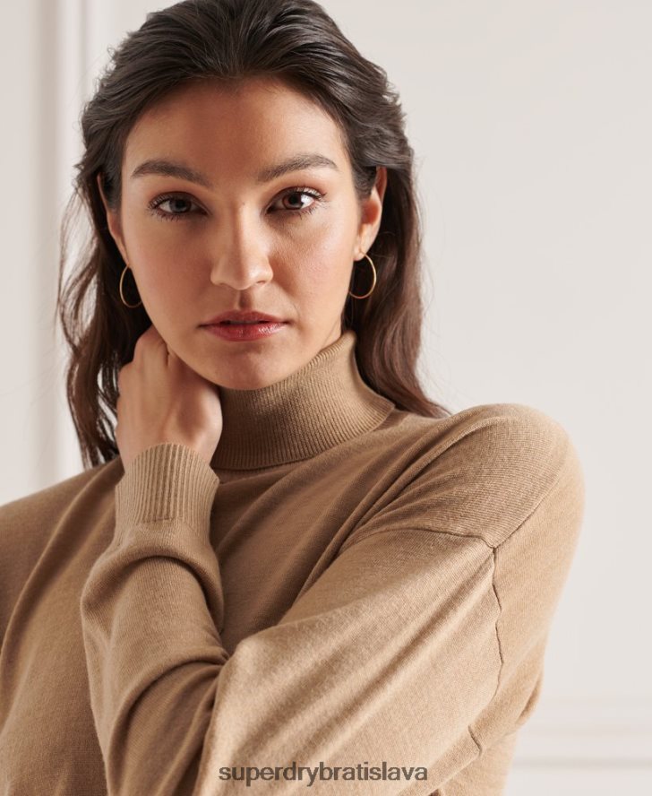Superdry ženy merino mikina s padacím ramenom 6B4ZTR6652 oblečenie béžová