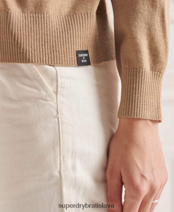 Superdry ženy merino mikina s padacím ramenom 6B4ZTR6652 oblečenie béžová