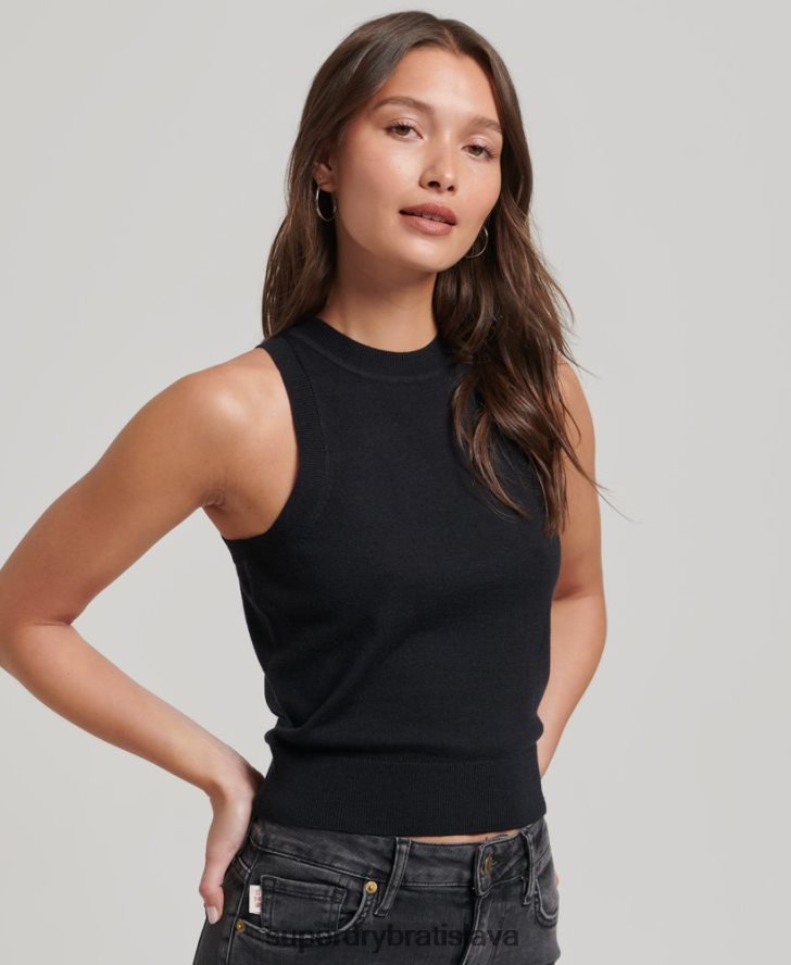Superdry ženy merino pletená vesta s výstrihom 6B4ZTR3018 oblečenie čierna