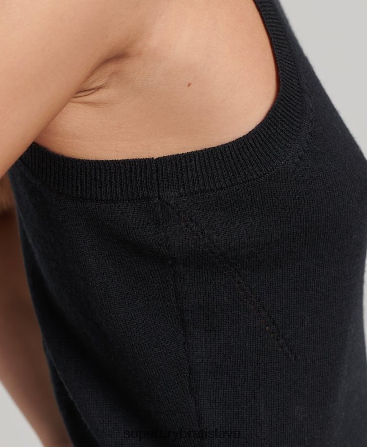 Superdry ženy merino pletená vesta s výstrihom 6B4ZTR3018 oblečenie čierna