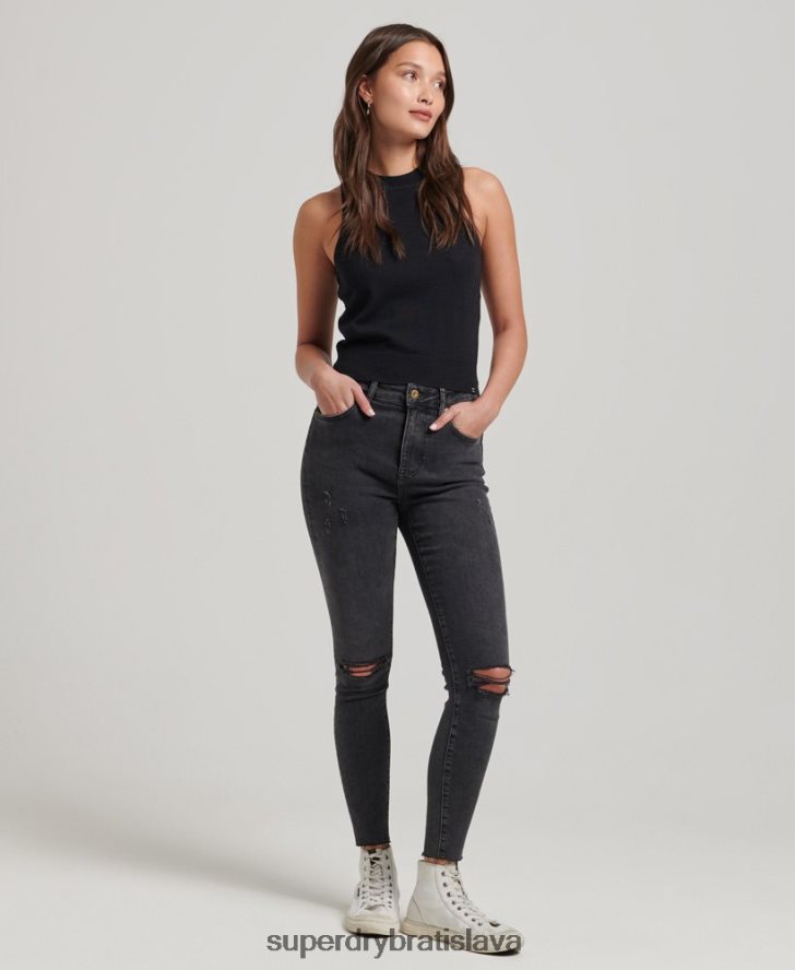 Superdry ženy merino pletená vesta s výstrihom 6B4ZTR3018 oblečenie čierna