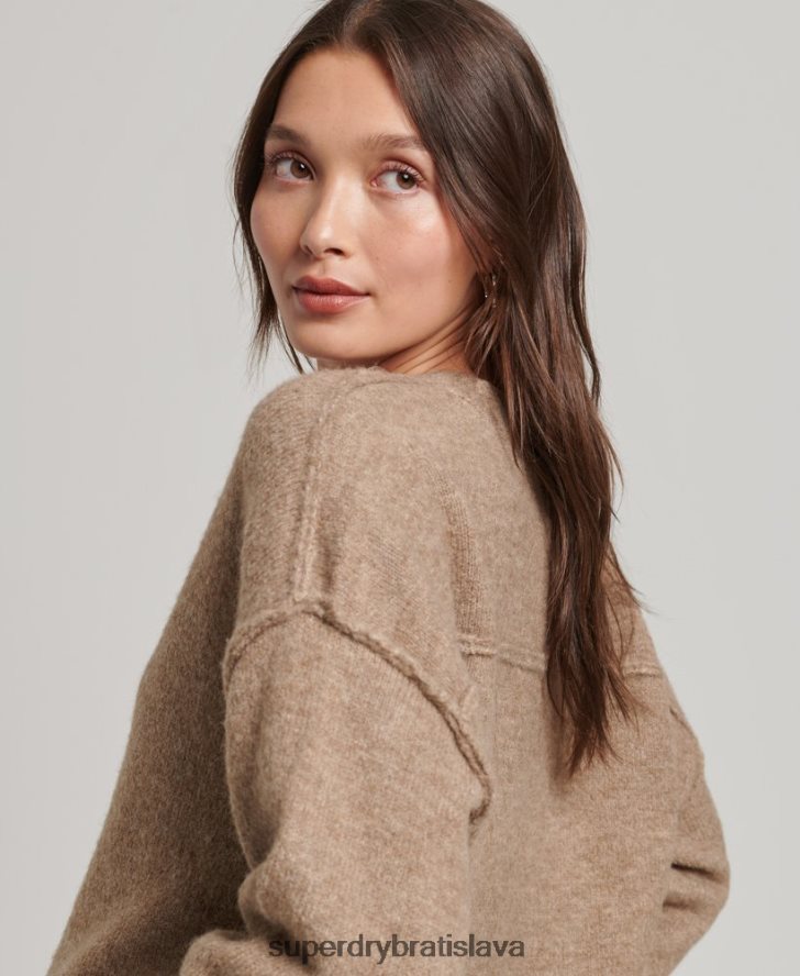 Superdry ženy oversized sveter s výstrihom do V 6B4ZTR3958 oblečenie béžová