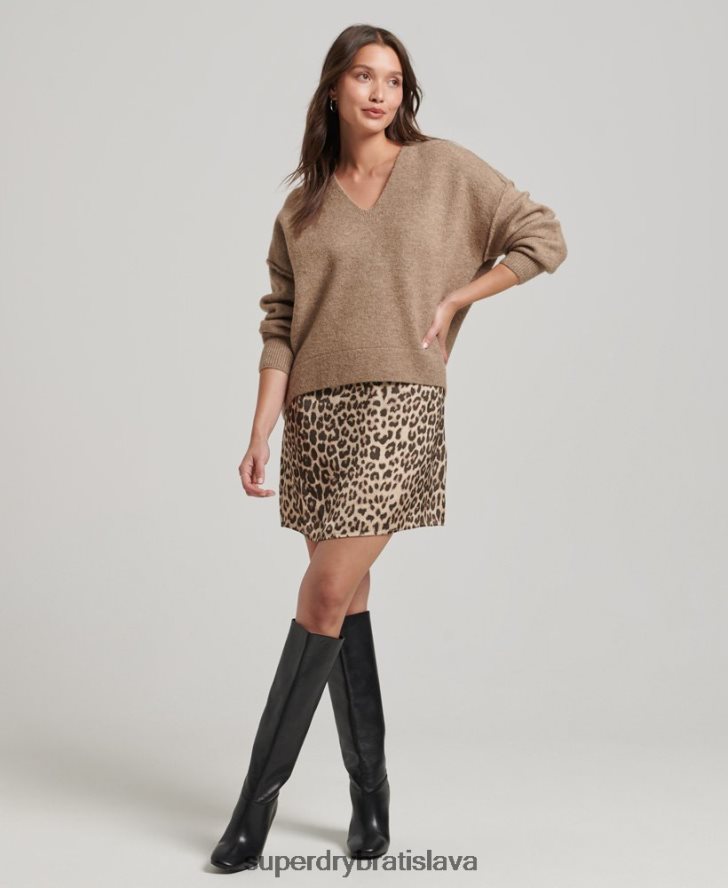 Superdry ženy oversized sveter s výstrihom do V 6B4ZTR3958 oblečenie béžová