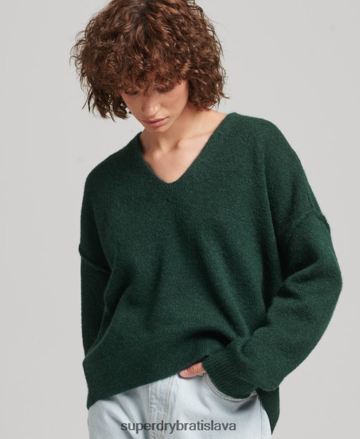 Superdry ženy oversized sveter s výstrihom do V 6B4ZTR3961 oblečenie zelená