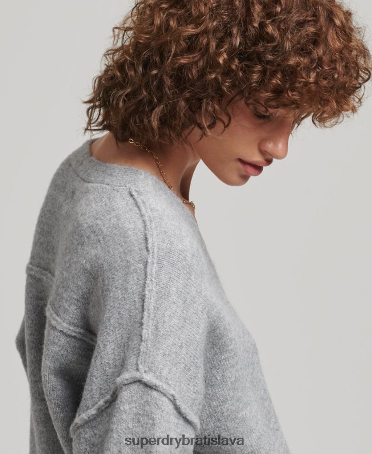 Superdry ženy oversized sveter s výstrihom do V 6B4ZTR3990 oblečenie svetlo šedá