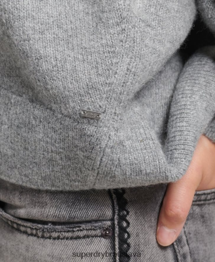 Superdry ženy oversized sveter s výstrihom do V 6B4ZTR3990 oblečenie svetlo šedá