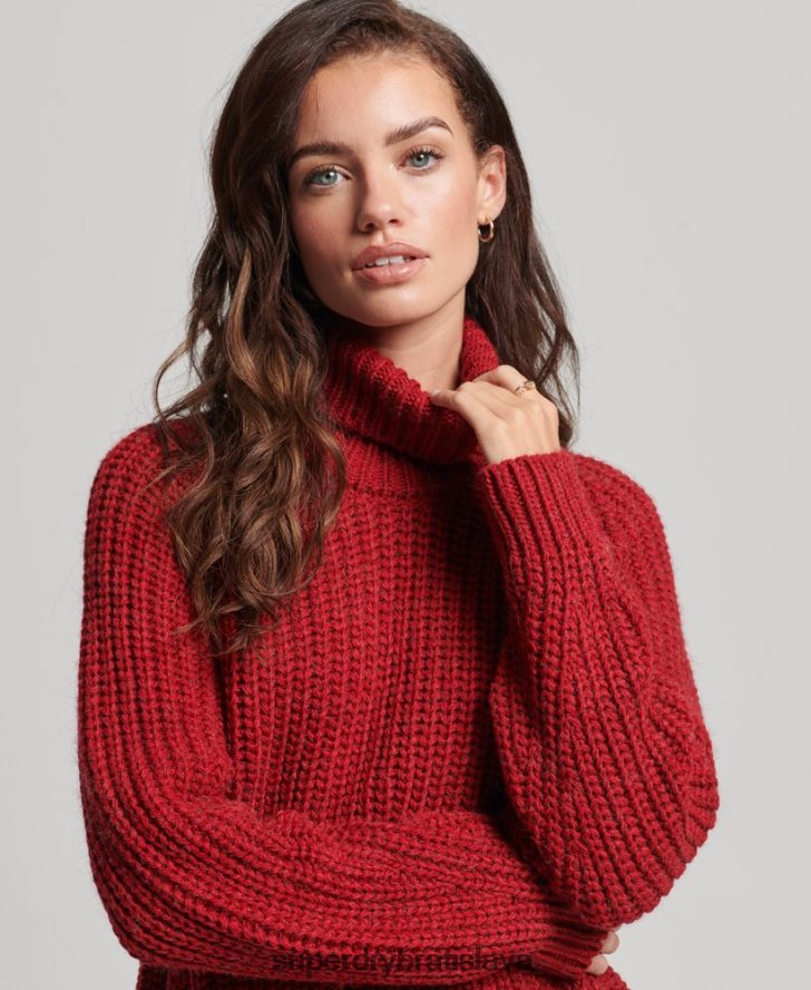 Superdry ženy pletený sveter s prešívaným stehom 6B4ZTR3969 oblečenie červená