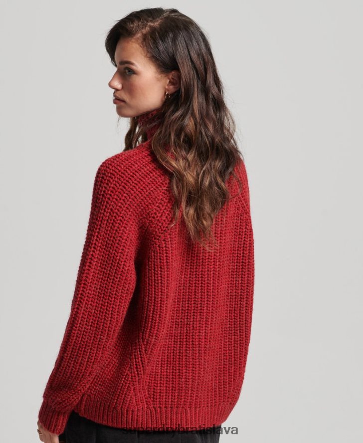 Superdry ženy pletený sveter s prešívaným stehom 6B4ZTR3969 oblečenie červená