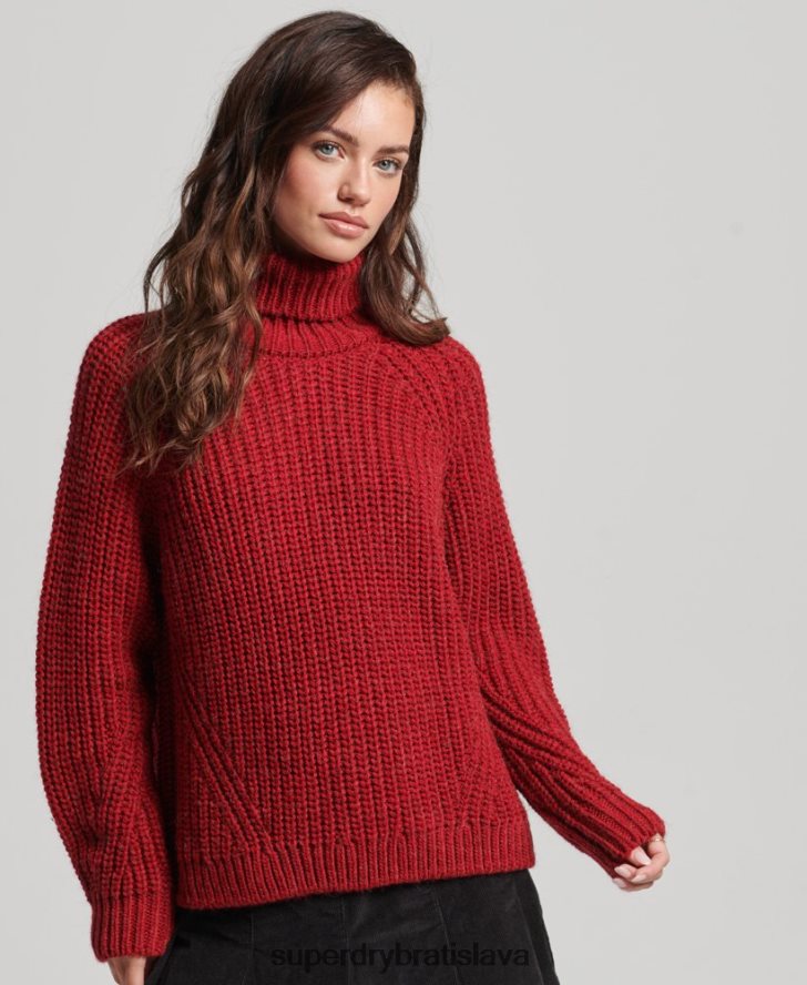 Superdry ženy pletený sveter s prešívaným stehom 6B4ZTR3969 oblečenie červená