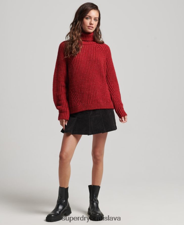 Superdry ženy pletený sveter s prešívaným stehom 6B4ZTR3969 oblečenie červená