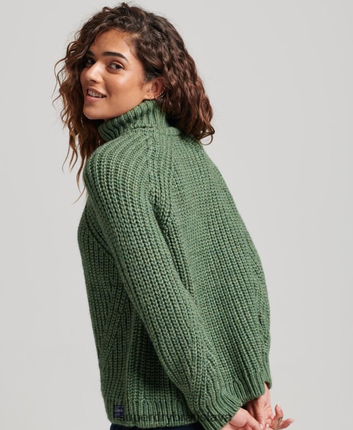 Superdry ženy pletený sveter s prešívaným stehom 6B4ZTR3973 oblečenie zelená