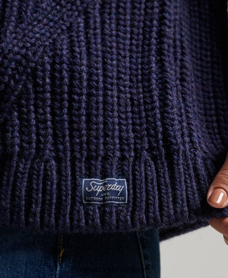 Superdry ženy pletený sveter s prešívaným stehom 6B4ZTR3980 oblečenie námorníctvo