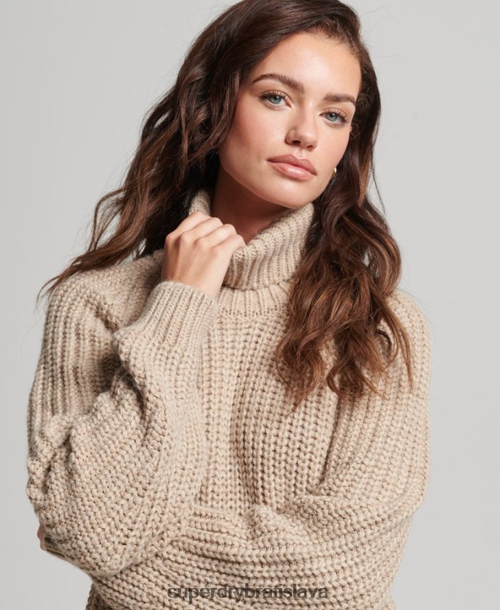Superdry ženy pletený sveter s prešívaným stehom 6B4ZTR3986 oblečenie béžová