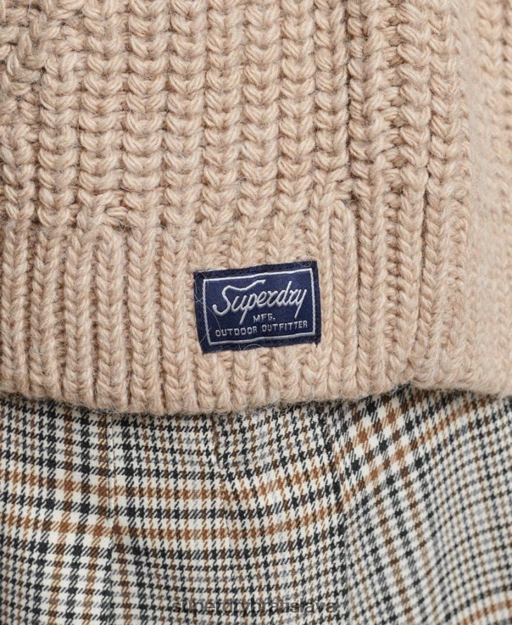 Superdry ženy pletený sveter s prešívaným stehom 6B4ZTR3986 oblečenie béžová