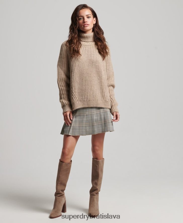 Superdry ženy pletený sveter s prešívaným stehom 6B4ZTR3986 oblečenie béžová